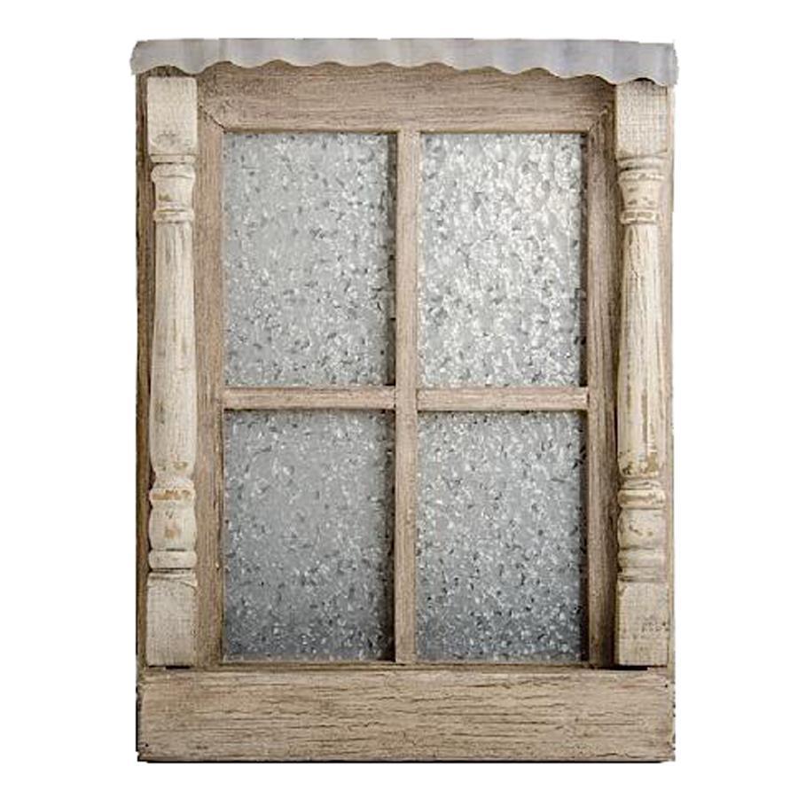 Antique White Wood Window Flower Box with Tin Awning - 24"