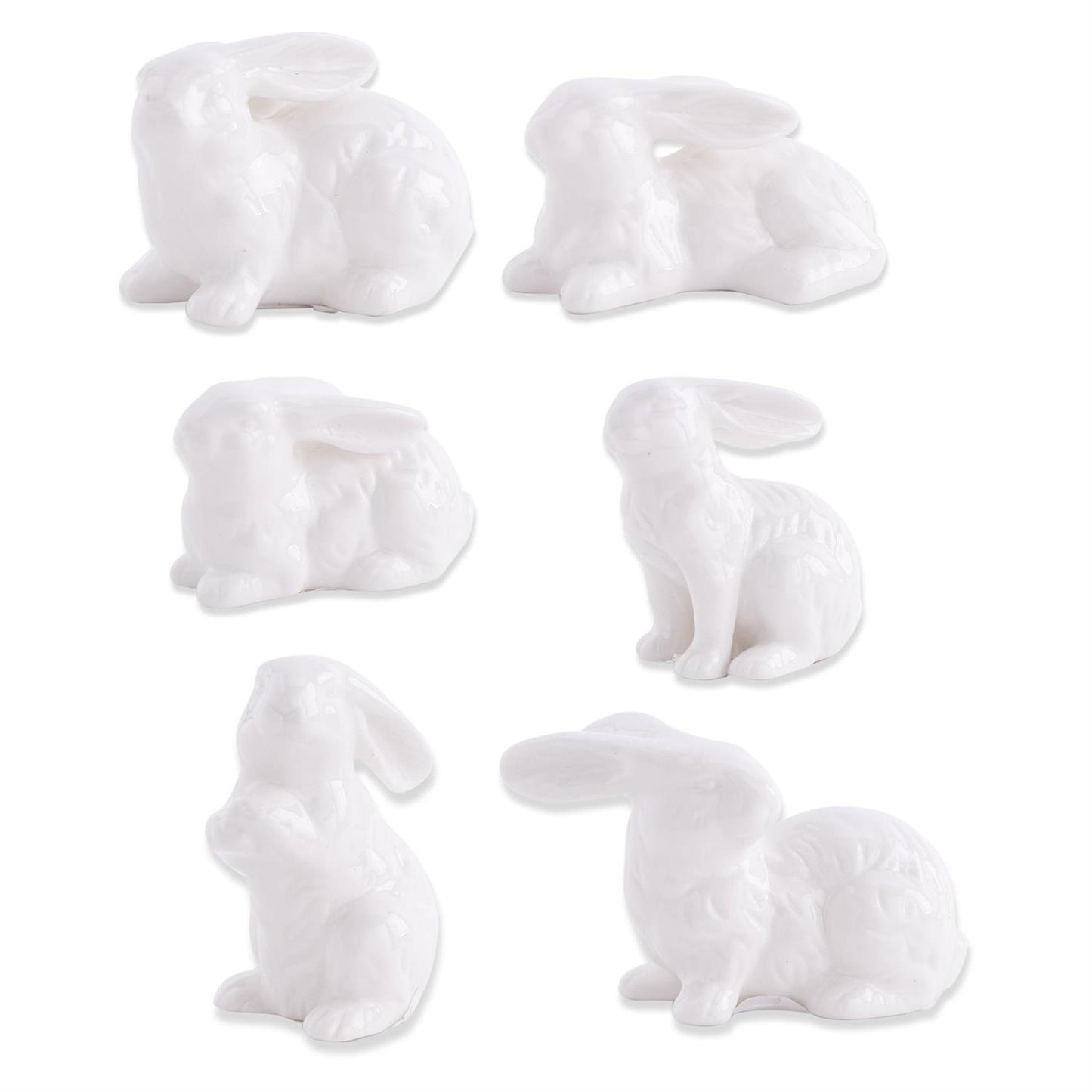 White Porcelain Bunnies - 6 Assorted Styles, 2.75"