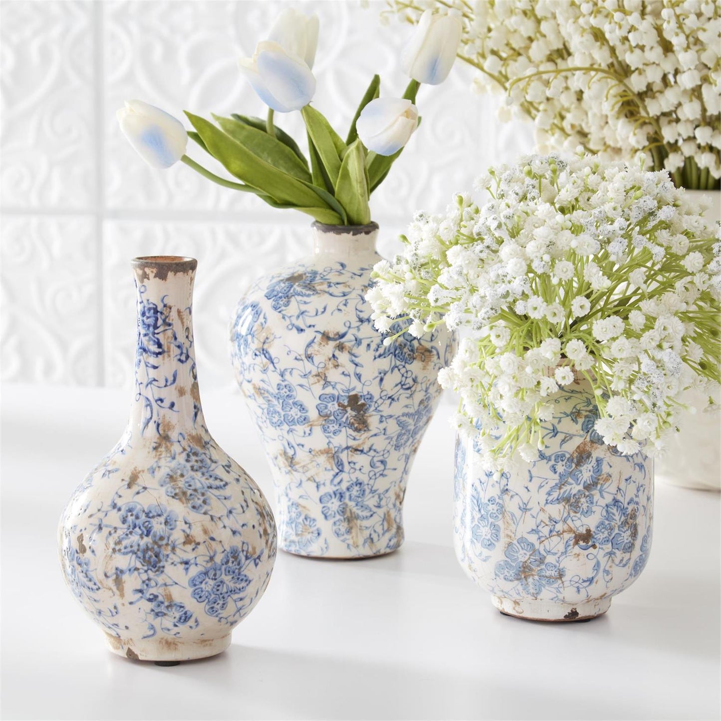 Blue and White Ceramic Vase - 8.25"