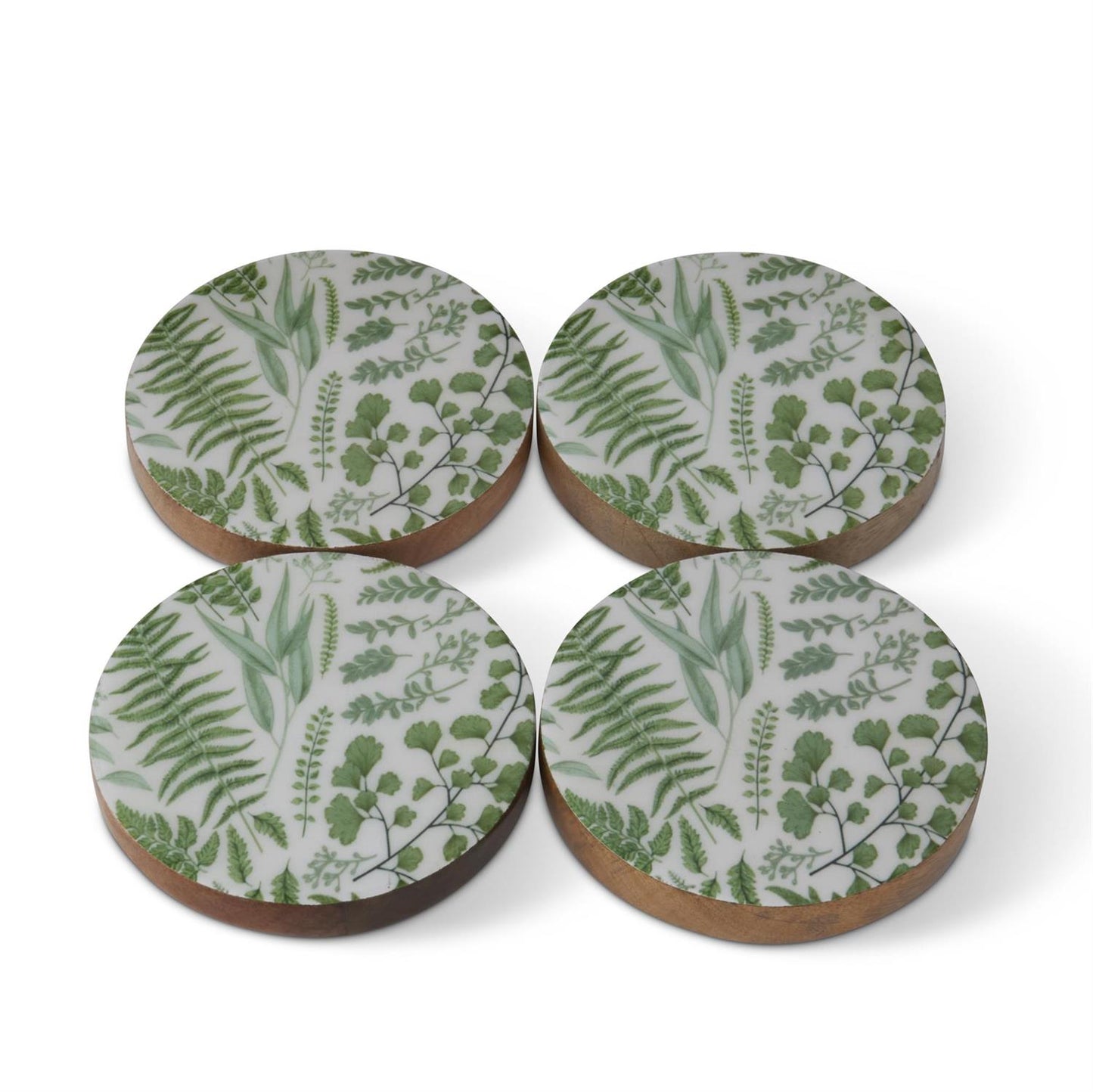 Fern Enameled Mango Wood Coasters - Set of 4