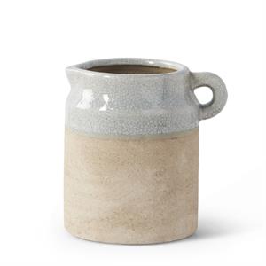 Ceramic Vase with Light Blue Glaze on Top - 6"