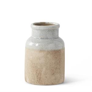 Ceramic Vase with Light Blue Glaze on Top - 6"