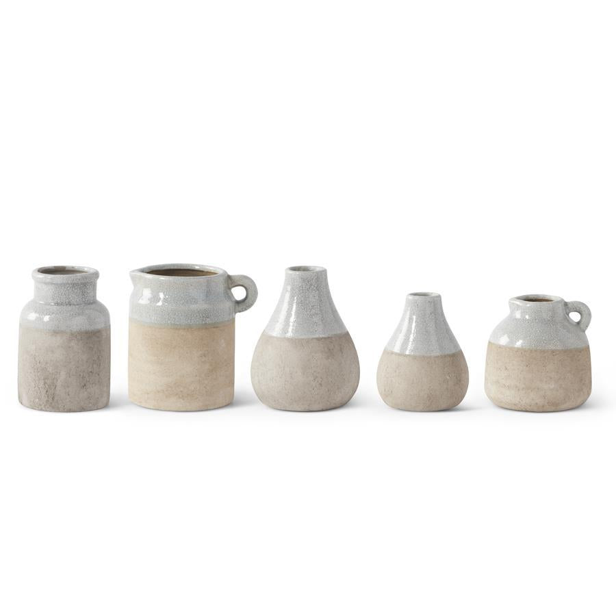 Ceramic Vase With Light Blue Glaze on Top - 6"