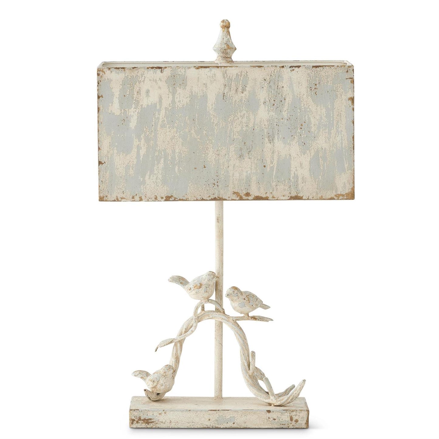 Whitewashed Metal Birds Lamp with Light Blue Rectangle Shade - 27"