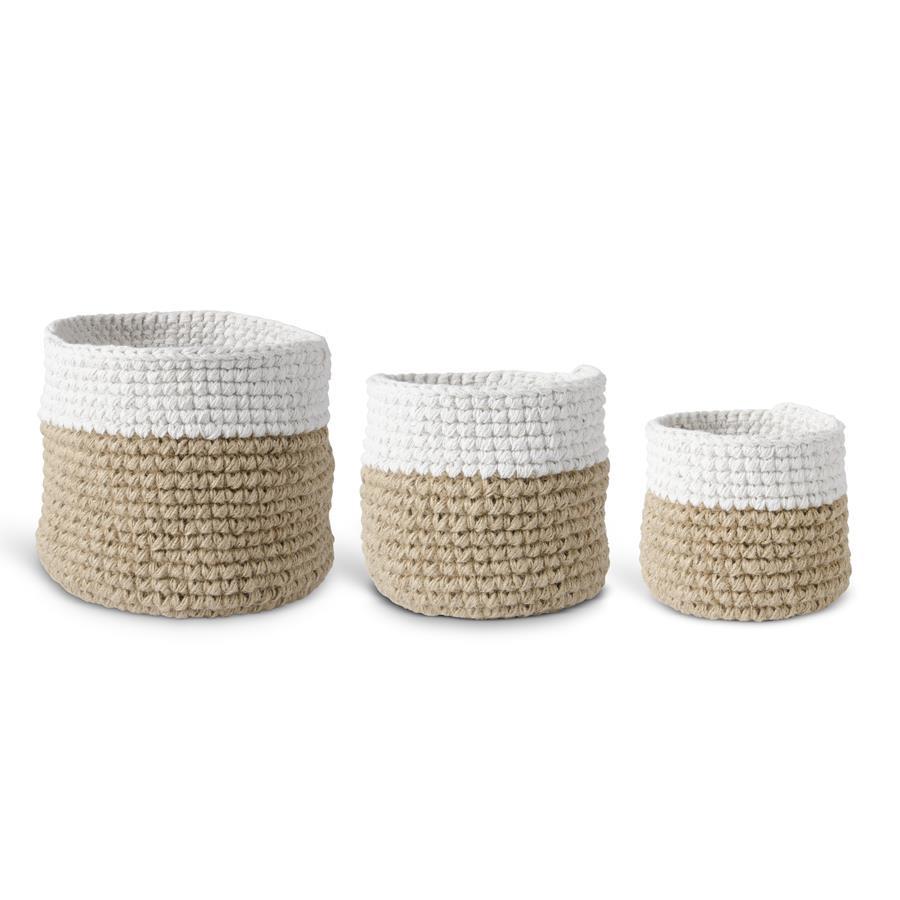 Tan and Cream Woven Basket - 10.75" x 12.5"