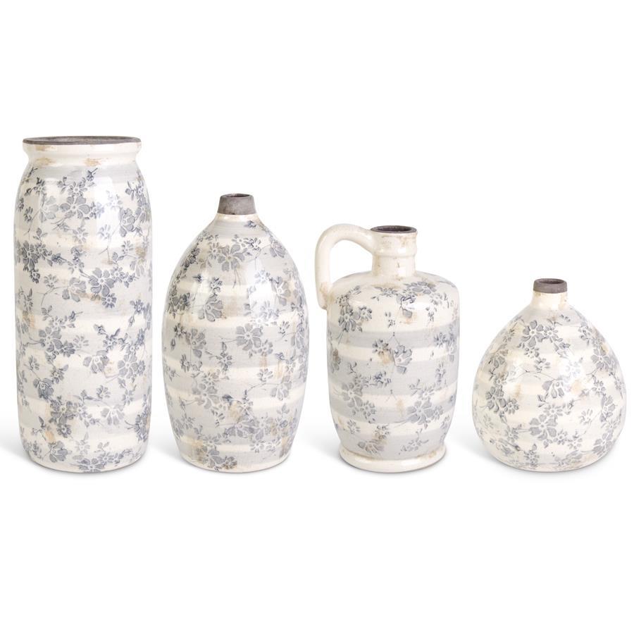 Ceramic Cream Crackle With Gray Floral Vase - 7.5"
