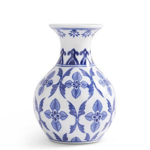 White with Blue Floral Cross Porcelain Bud Vase - 6"