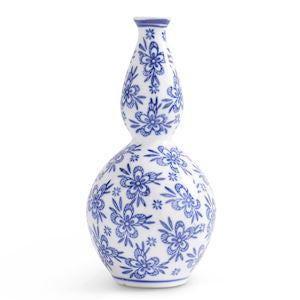 White with Blue Floral Porcelain Bud Vase - 8"