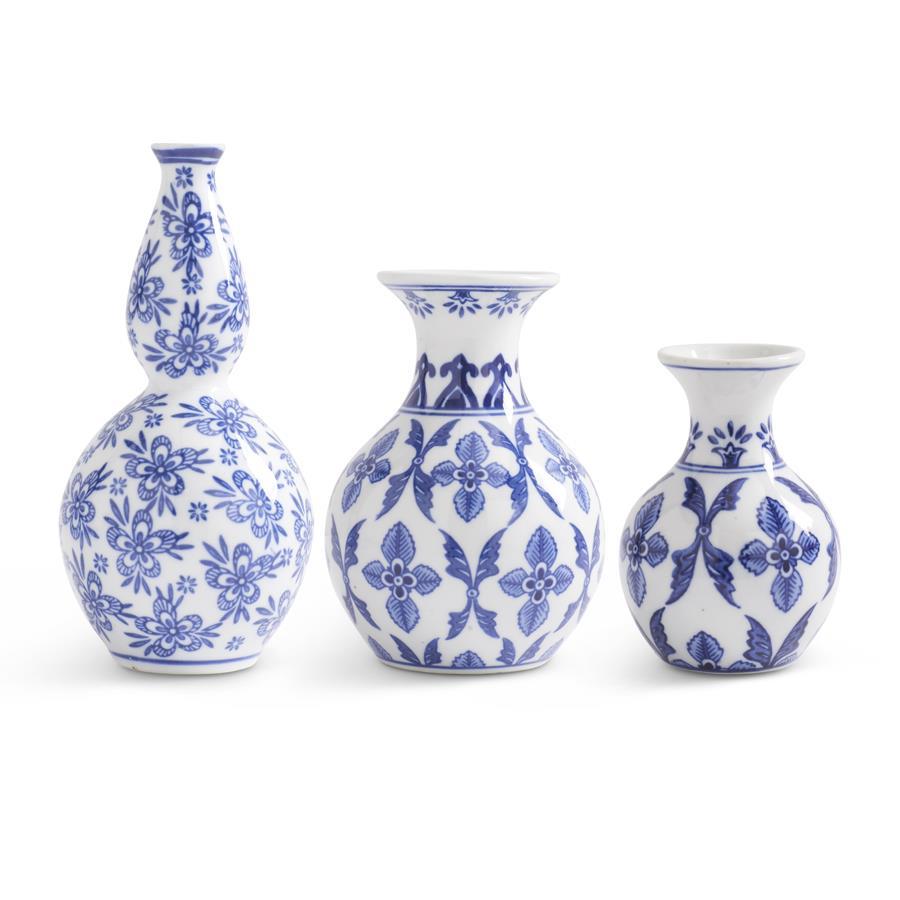 White with Blue Floral Porcelain Bud Vase - 8"