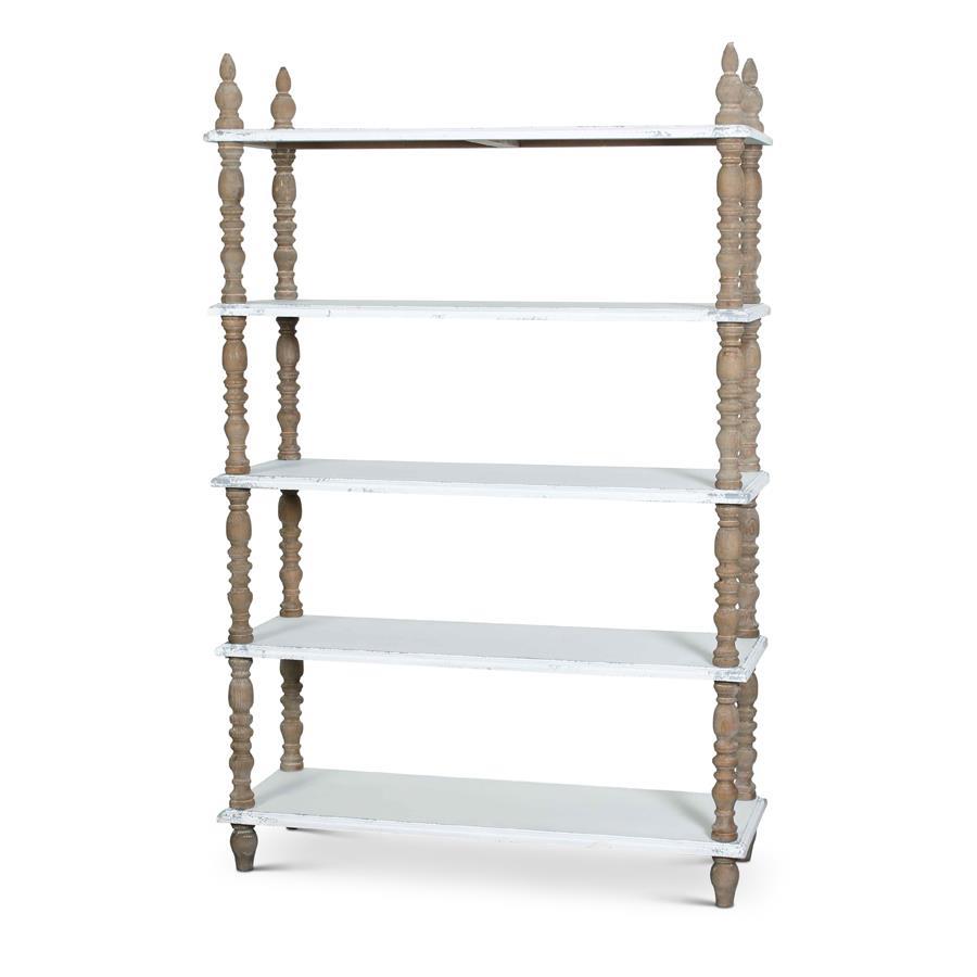 Wood Bookshelf with 5 Distressed White Shelves- 73.5"