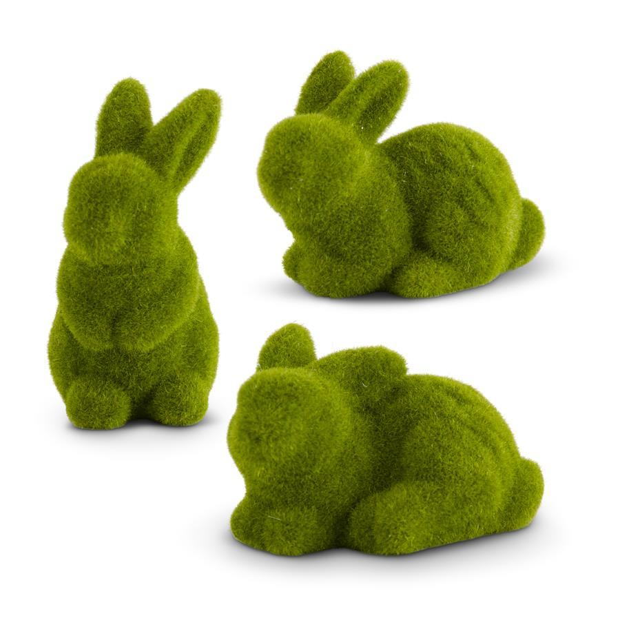 Green Mossy Flocked Bunnies - Assorted, 3"