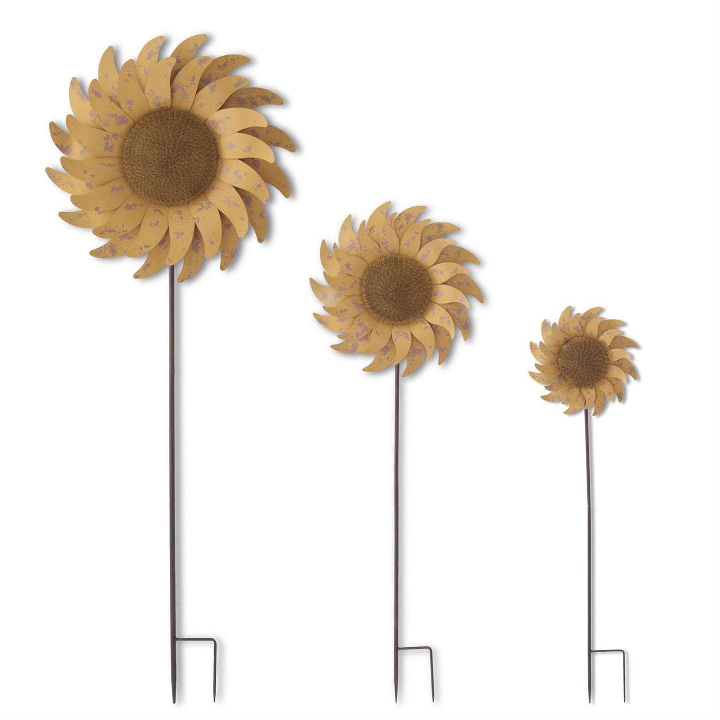 Distressed Golden Yellow Metal Sunflower Garden Stake - 45"