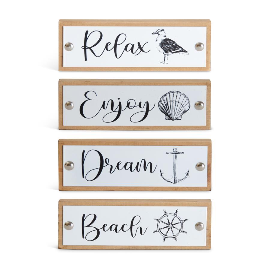 Enamel and Wood Coastal Tabletop Signs - 4 Assorted Styles