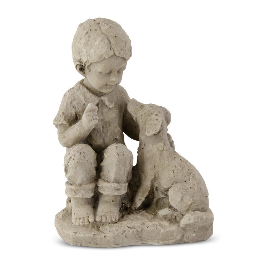 Resin Boy W/Dog - Tan, 12"