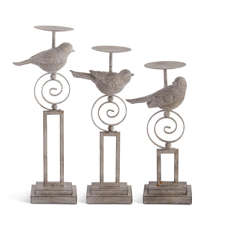 Gray Resin and Metal Bird Candleholder - 15"