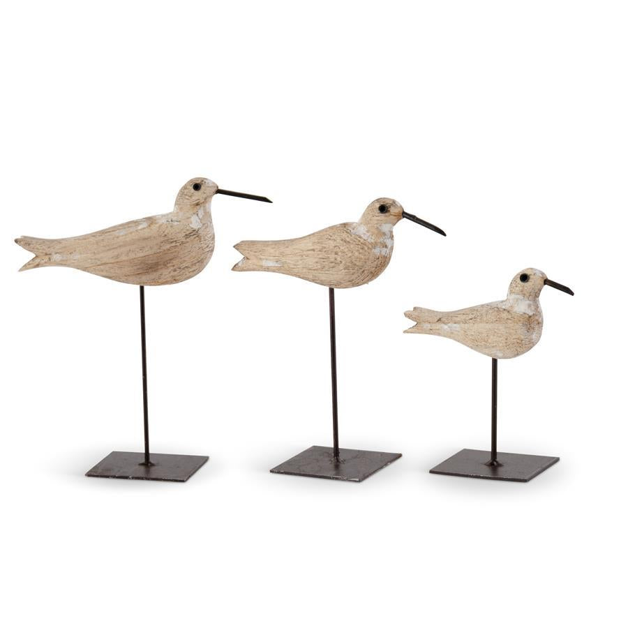 Whitewashed Wood Seagull on Metal Spindle - 6.75"