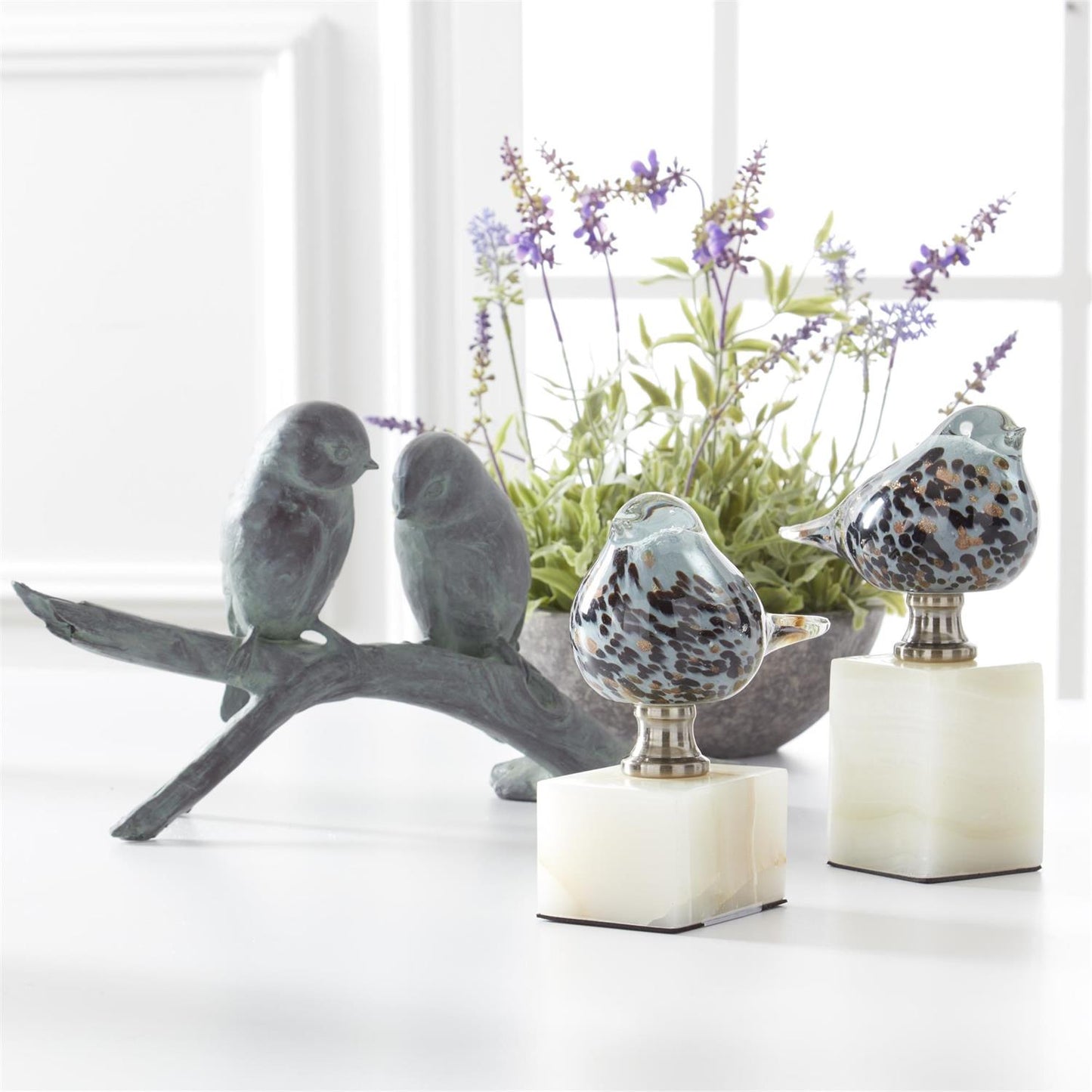 Purple Lavender in Gray Bowl - 13"
