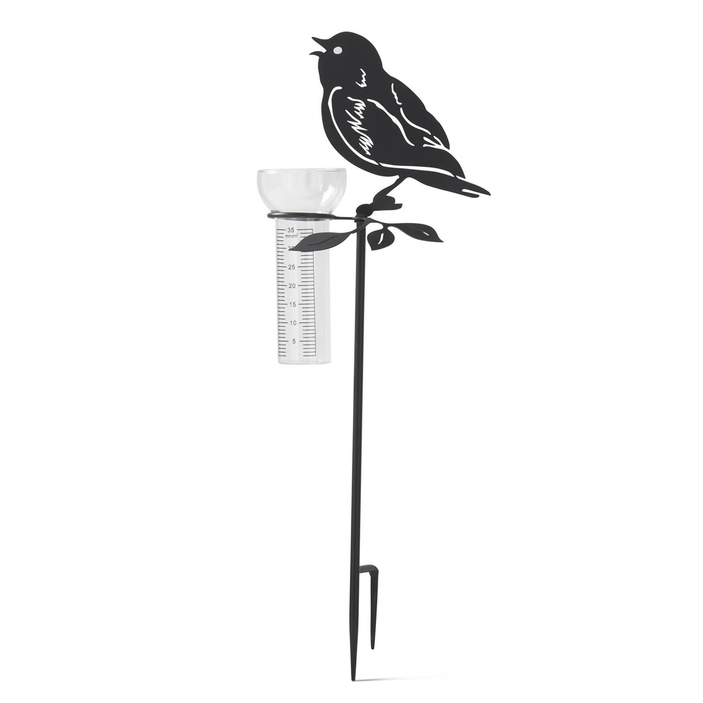 Black Metal Laser Cut Bird Rain Gage Garden Stake - 22.25"