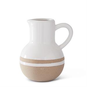 White with Tan Stripes Ceramic Jug - 6"