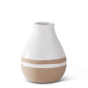 White with Tan Stripes Ceramic Tear Drop Vase - 4.75"