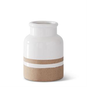 White with Tan Stripes Ceramic Vase - 4.75"