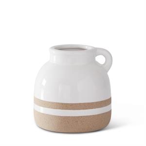 White with Tan Stripes Ceramic Vase - 4"