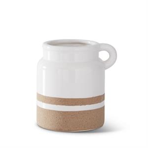 White with Tan Stripes Ceramic Vase - 4.5"