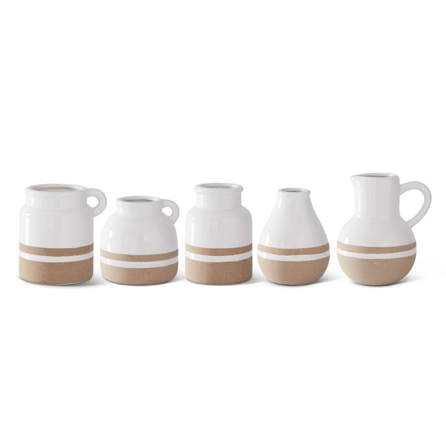 White with Tan Stripes Ceramic Vase - 4.75"