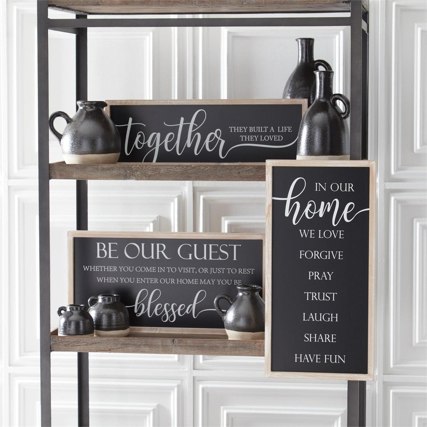 Framed Matte Black With White Script Be Our Guest Sign - 23.5"