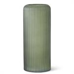 Frosted Green Ribbed Glass Vase - 13.75"