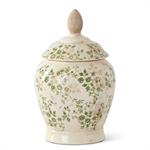 Cream & Green Floral Ceramic Lidded Container - 14.25"