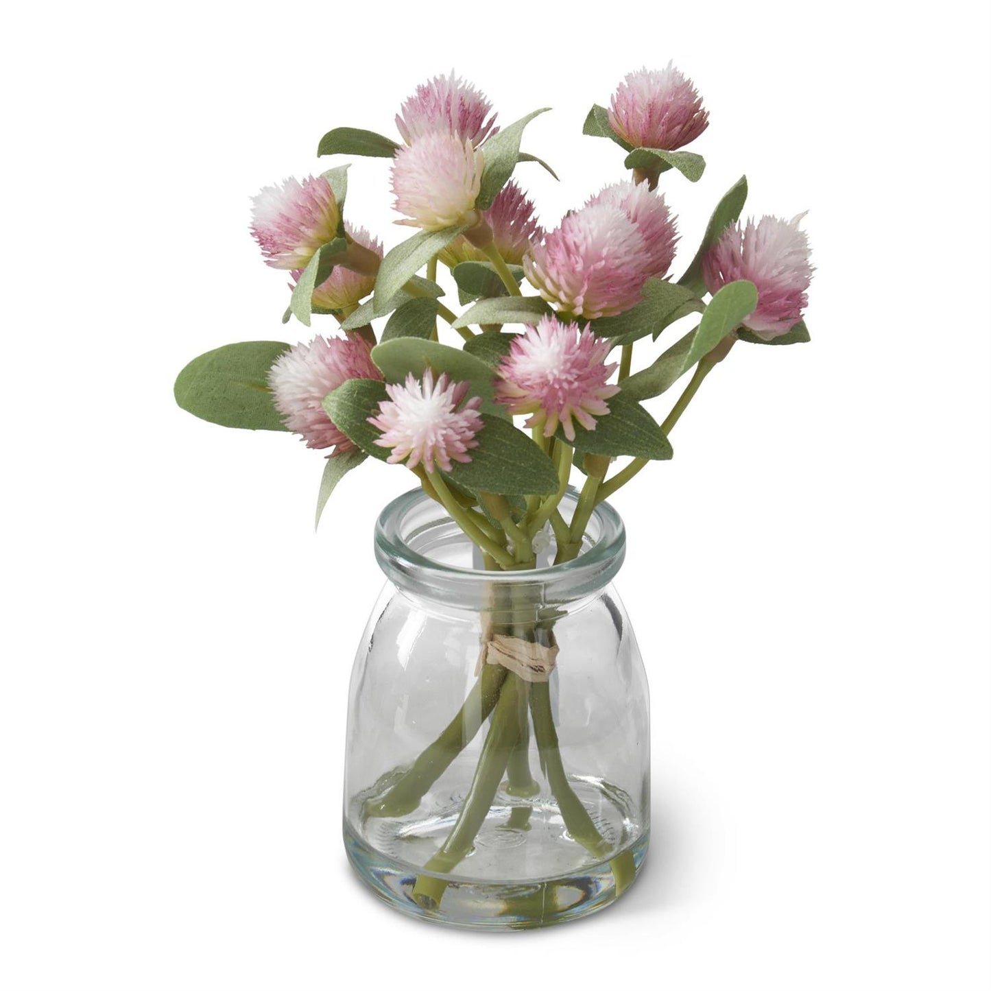 Globe Amaranth Premade in Glass Vase W/Faux Water - Pink, 7"