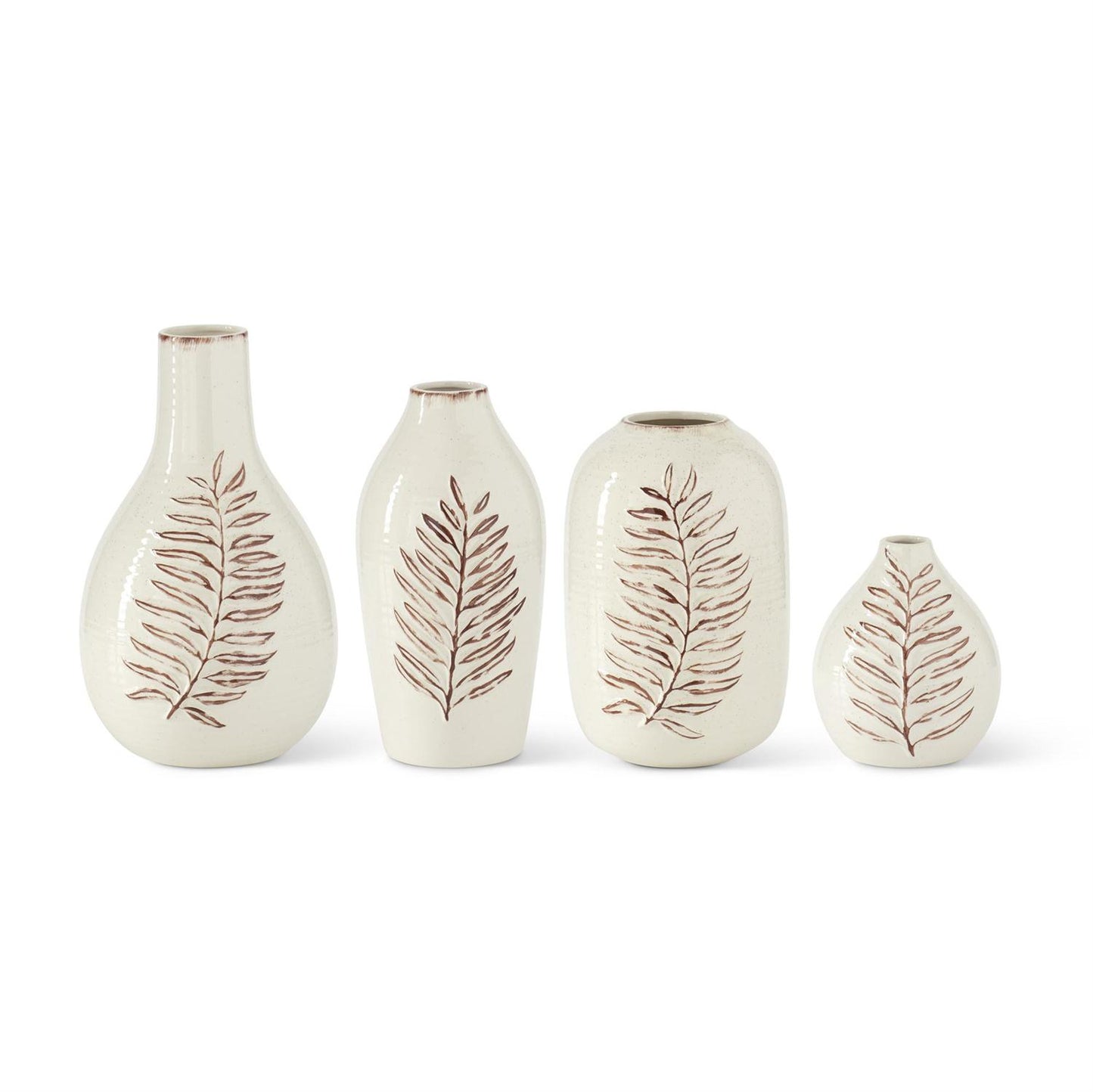 Cream & Brown Fern Leaf Speckled Ceramic Vase - 9.75"