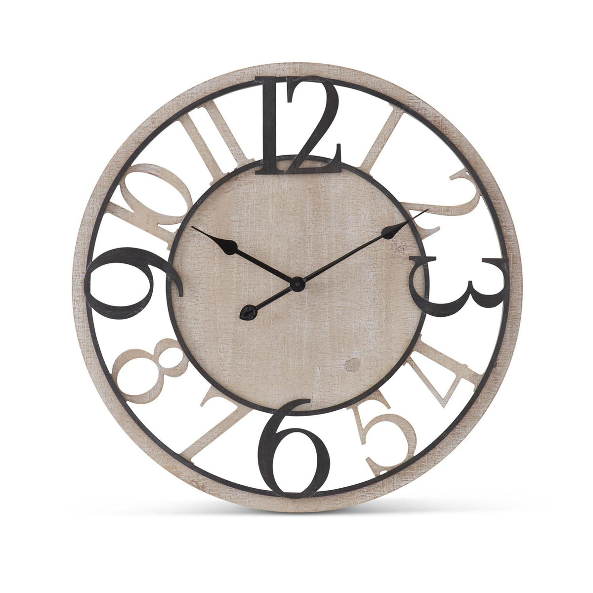 Wood And Black Metal Wall Clock - 26.75"