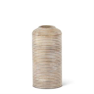 Whitewashed Wood Carved Stripe Vase - 9.5"