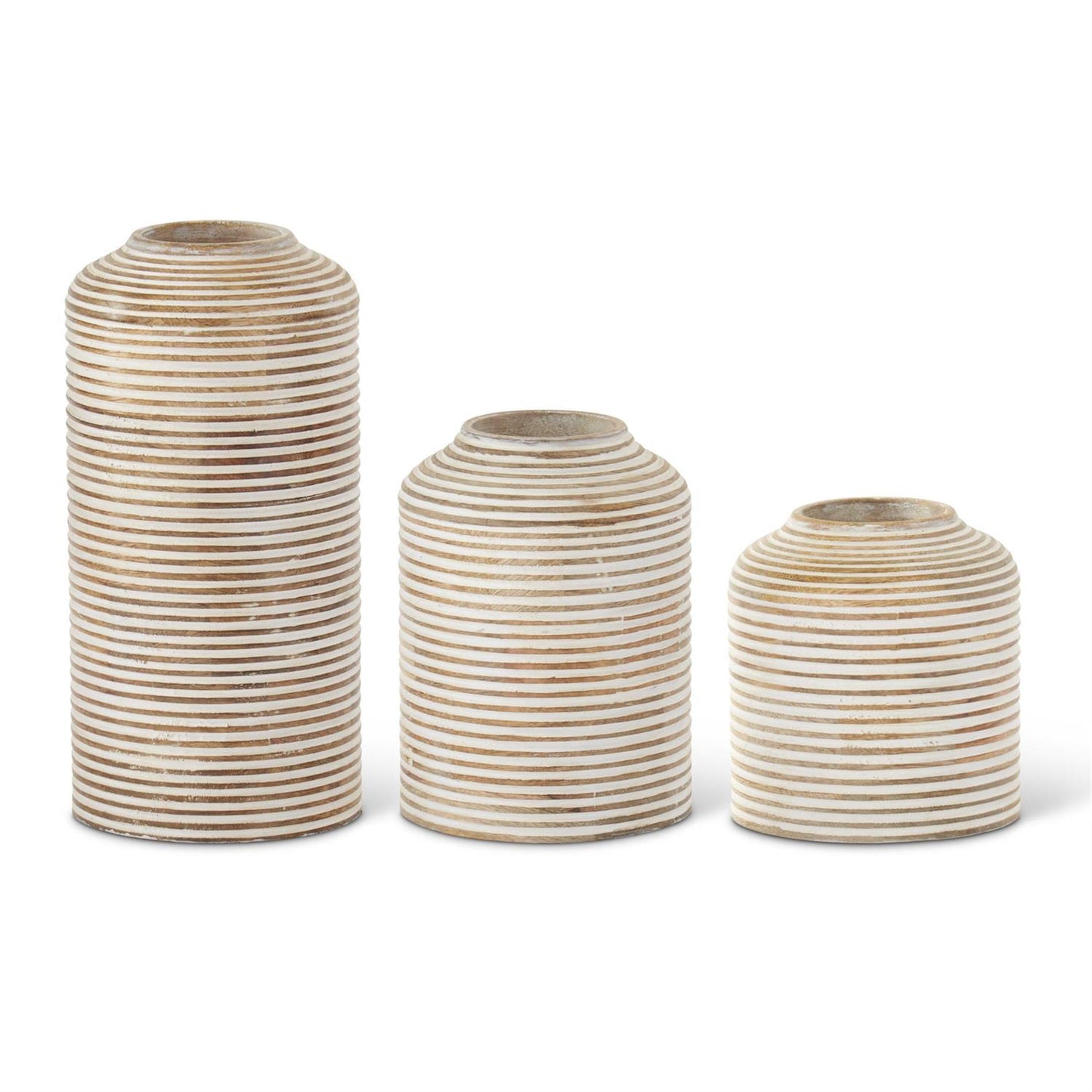 Whitewashed Wood Carved Stripe Vase - 5"