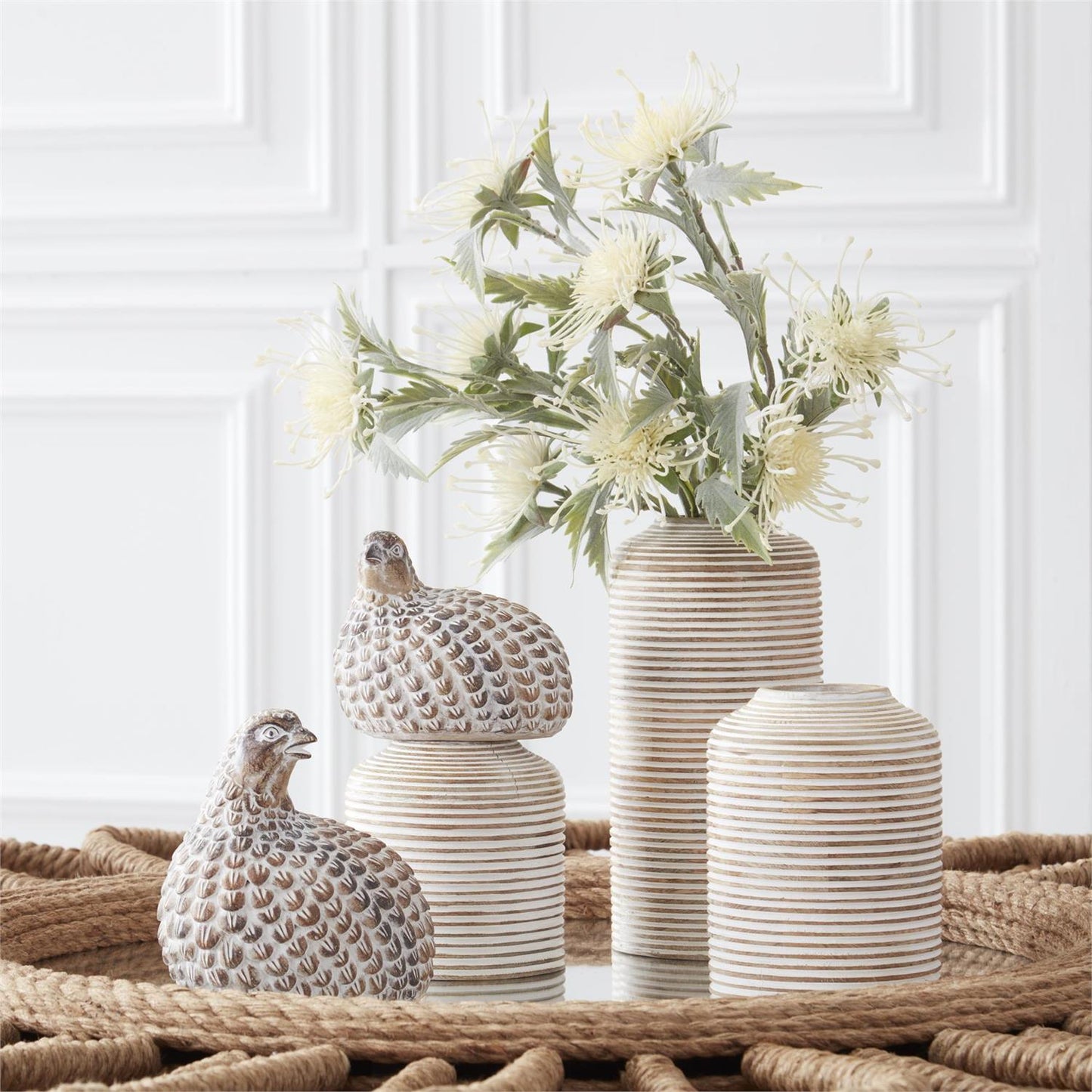 Whitewashed Wood Carved Stripe Vase - 5"