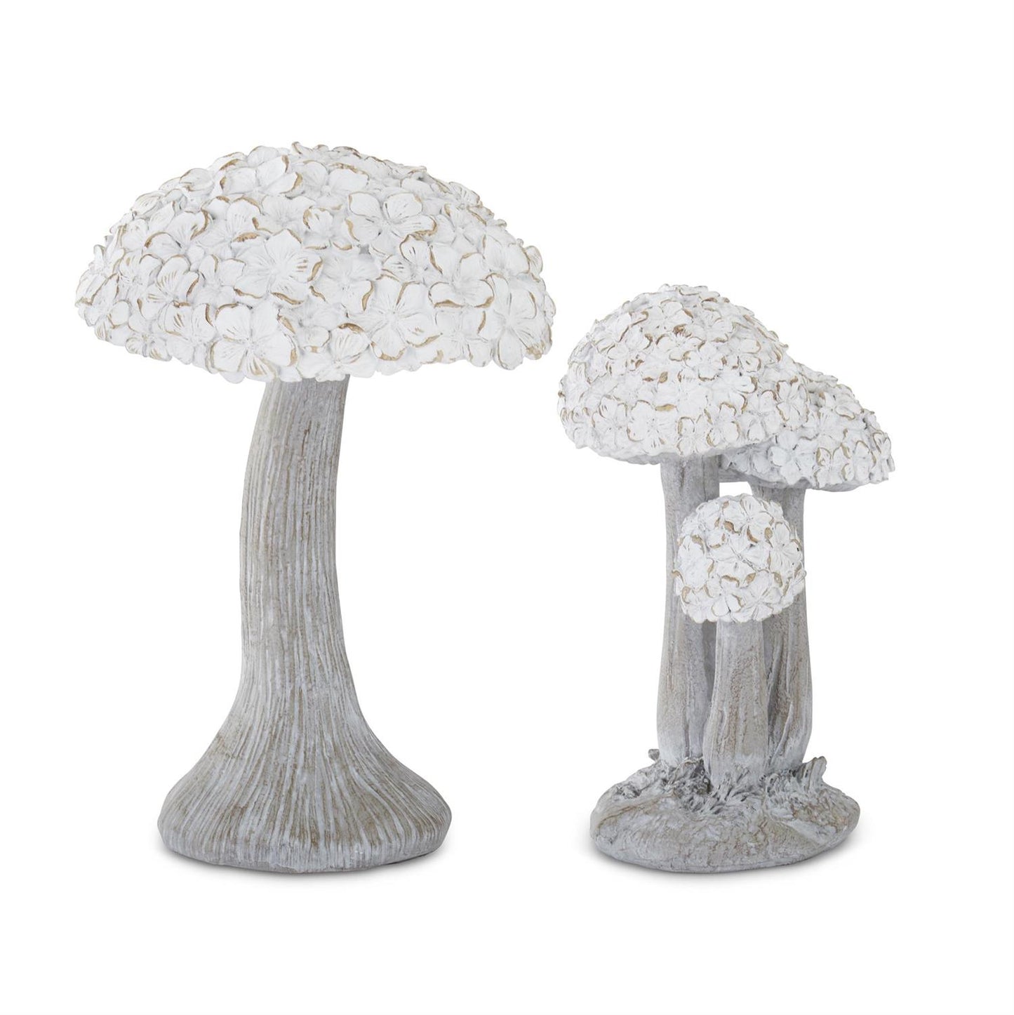 Whitewashed Resin Floral Top Mushroom - 9.75"