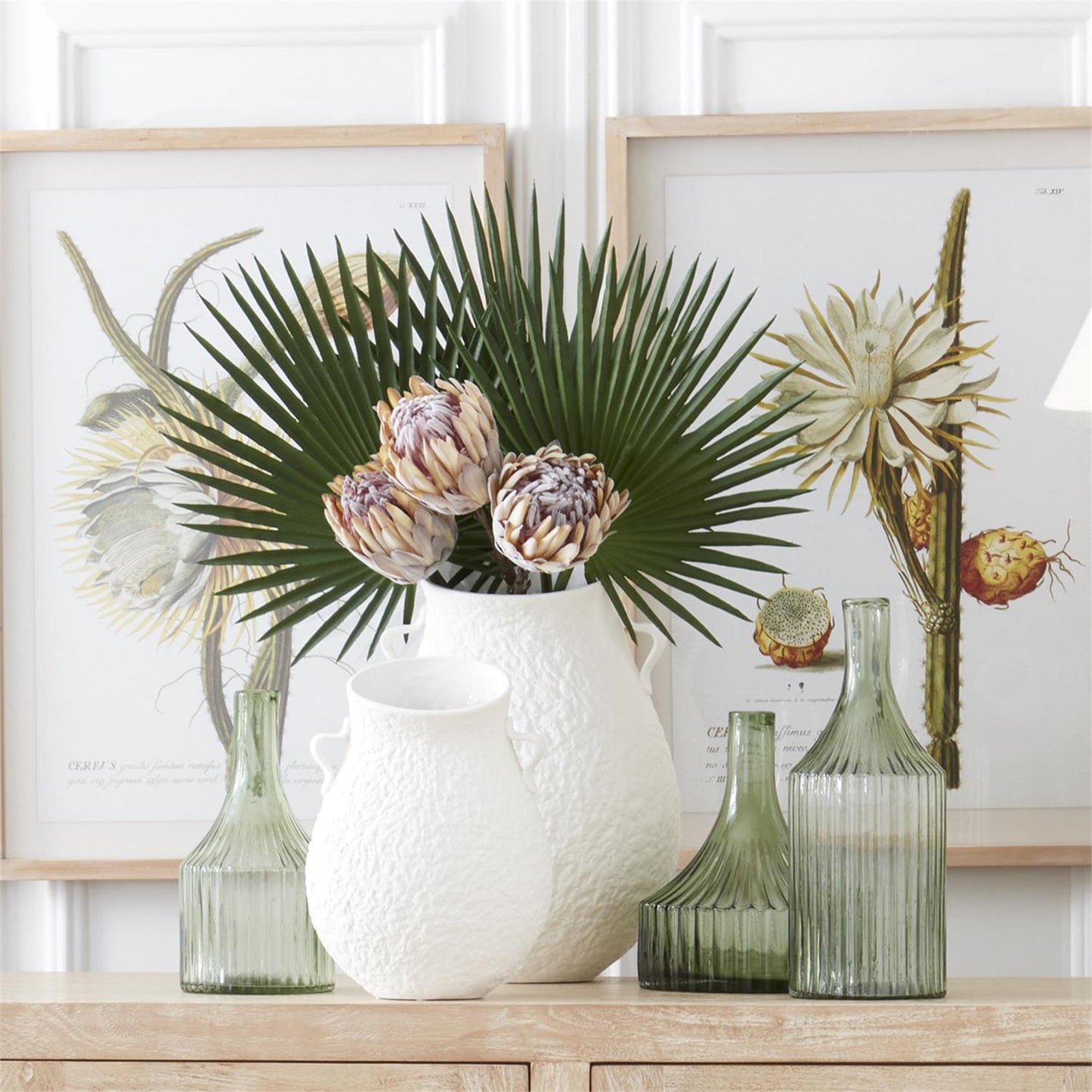 Transparent Green Glass Vertical Ribbed Vase - 10.5