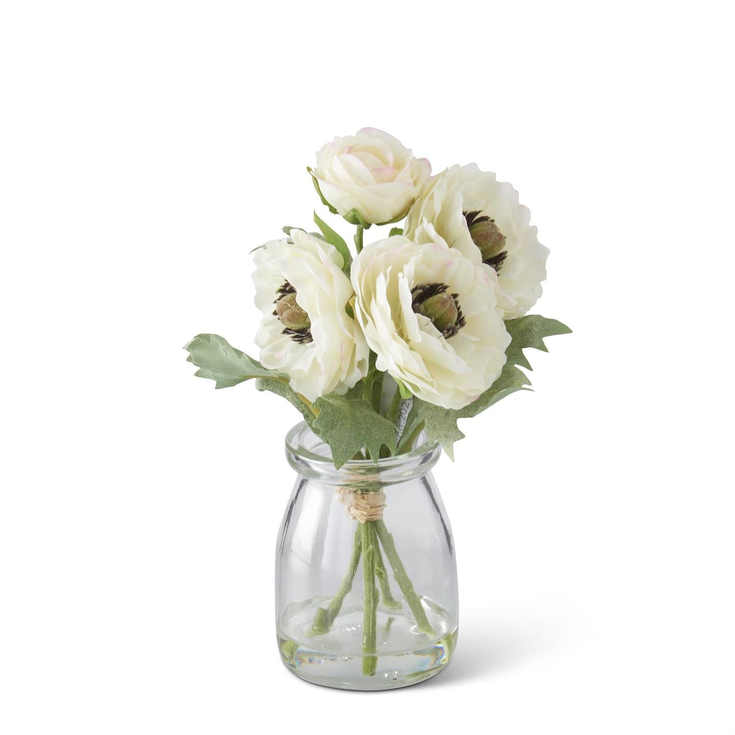 White Ranunculus Premade in Glass Vase with Faux Water - 6.75"