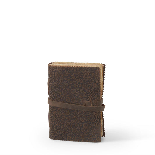 Leather Floral Embossed Handcrafted Deckle Edge Journal - 6", Assorted Colors