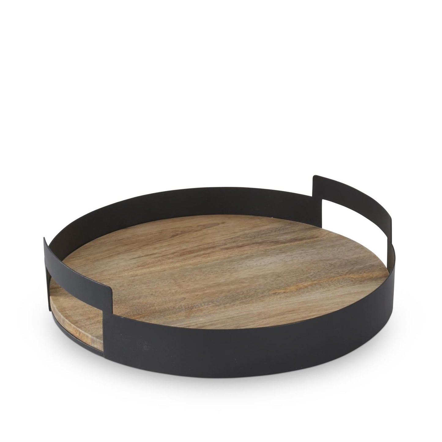 Black Metal Edge Mango Wood Tray - 16"Dia