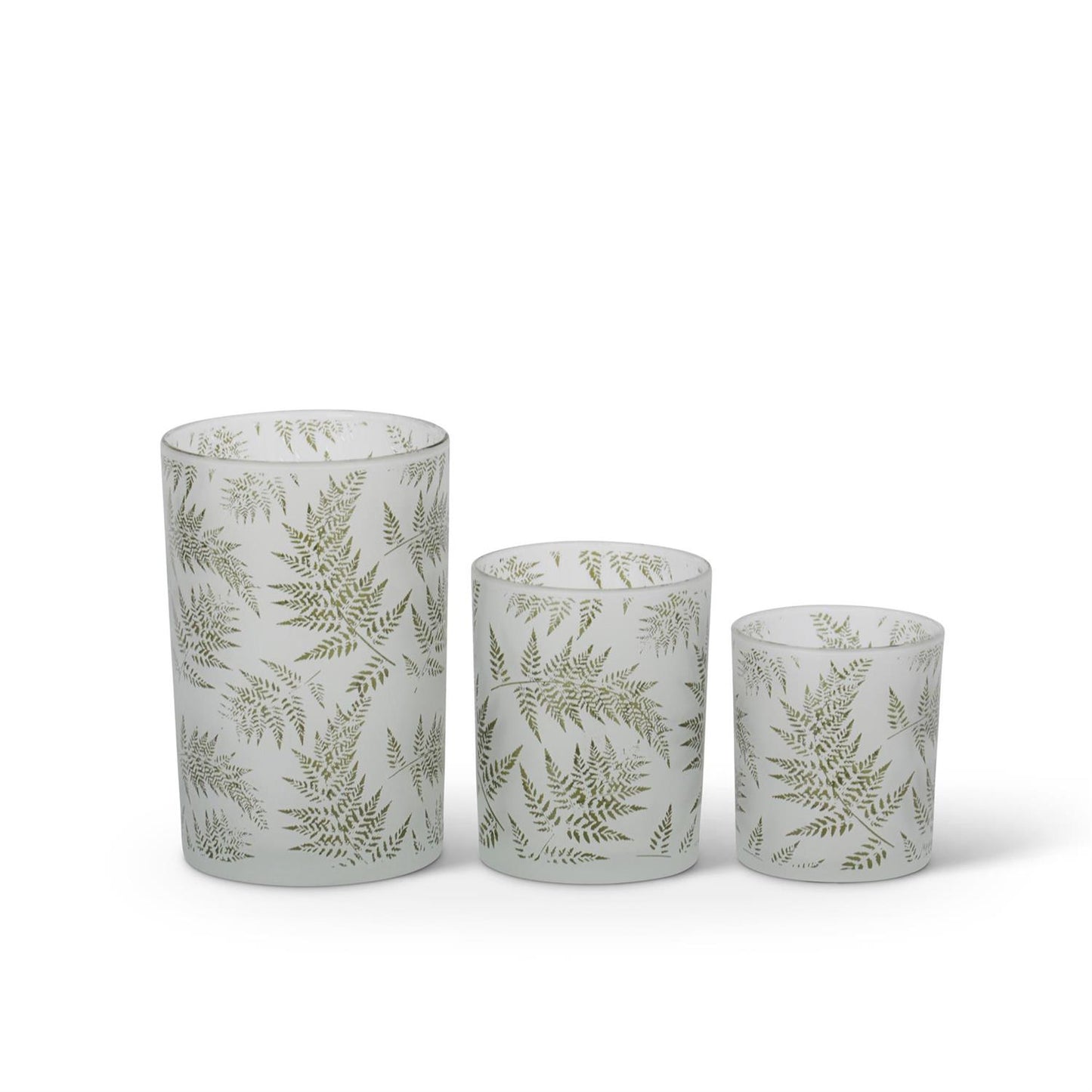 Fern Etched Frosted Glass Votive Holder - 5"