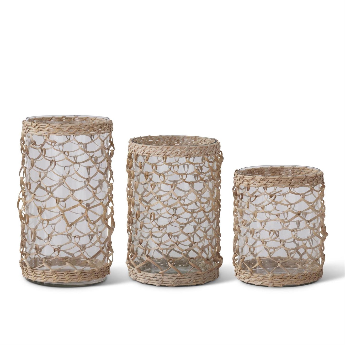 Clear Glass Cylinder Vase with Woven Rattan - 8"