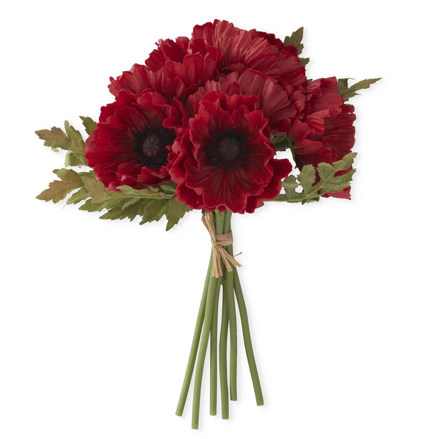 Real Touch Poppy Bundle with 6 Stems- Red, 12.5"