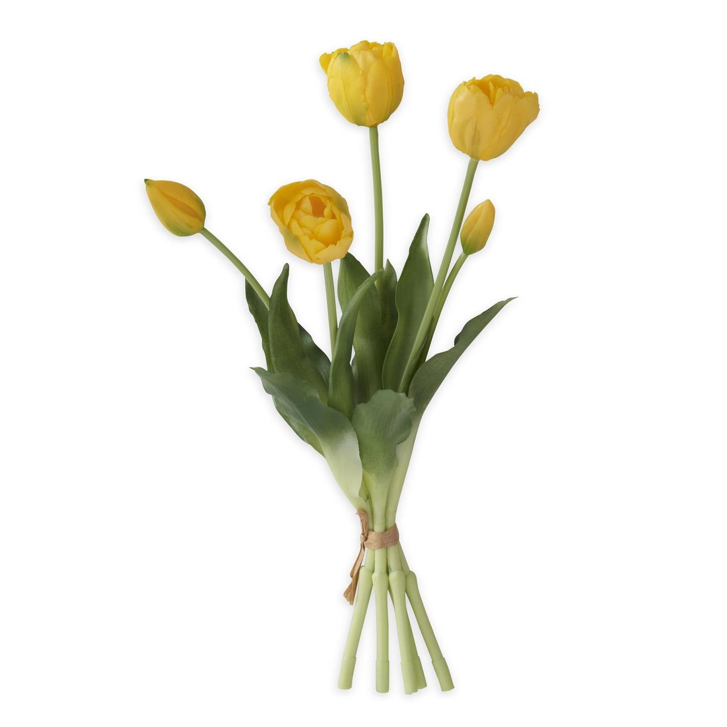 Real Touch Tulip Bud & Bloom Bundle with 5 Stem, UV Protected - 15", Yellow
