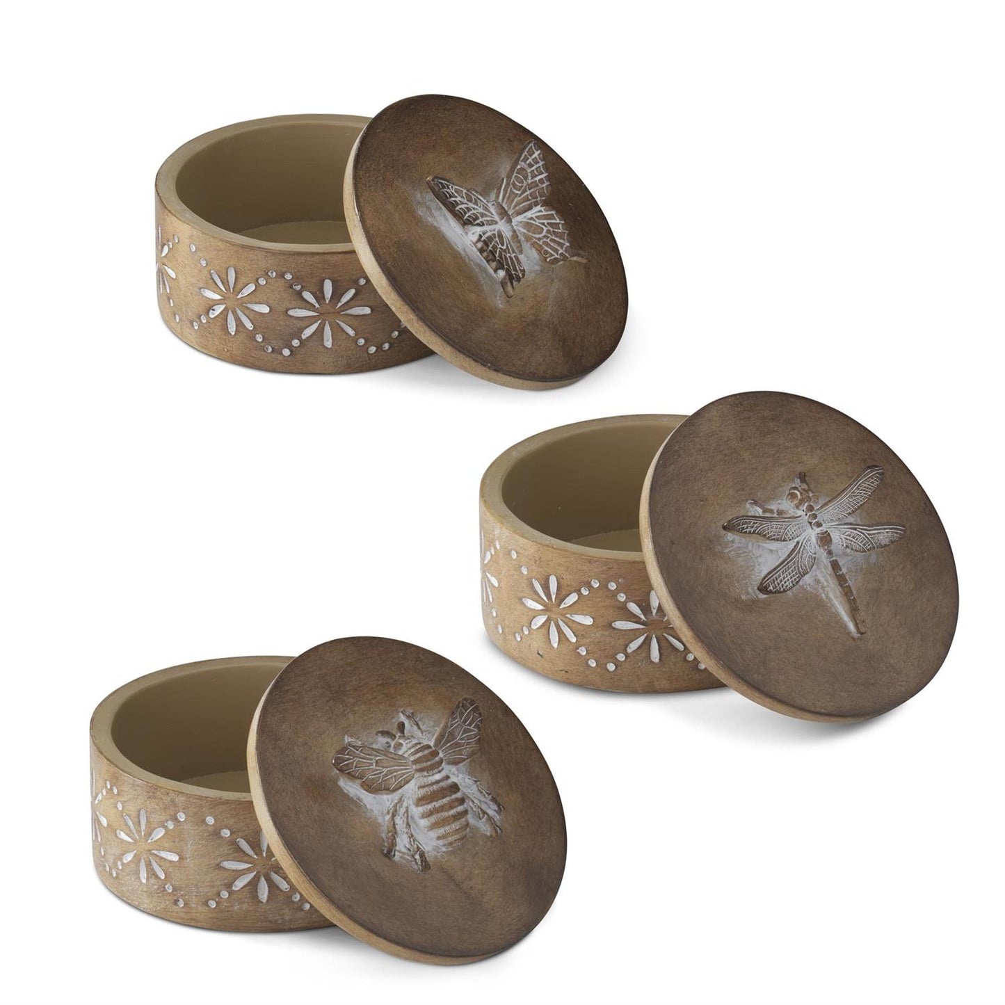 Round Brown Resin Lidded Containers - 3 Assorted Styles, 3"