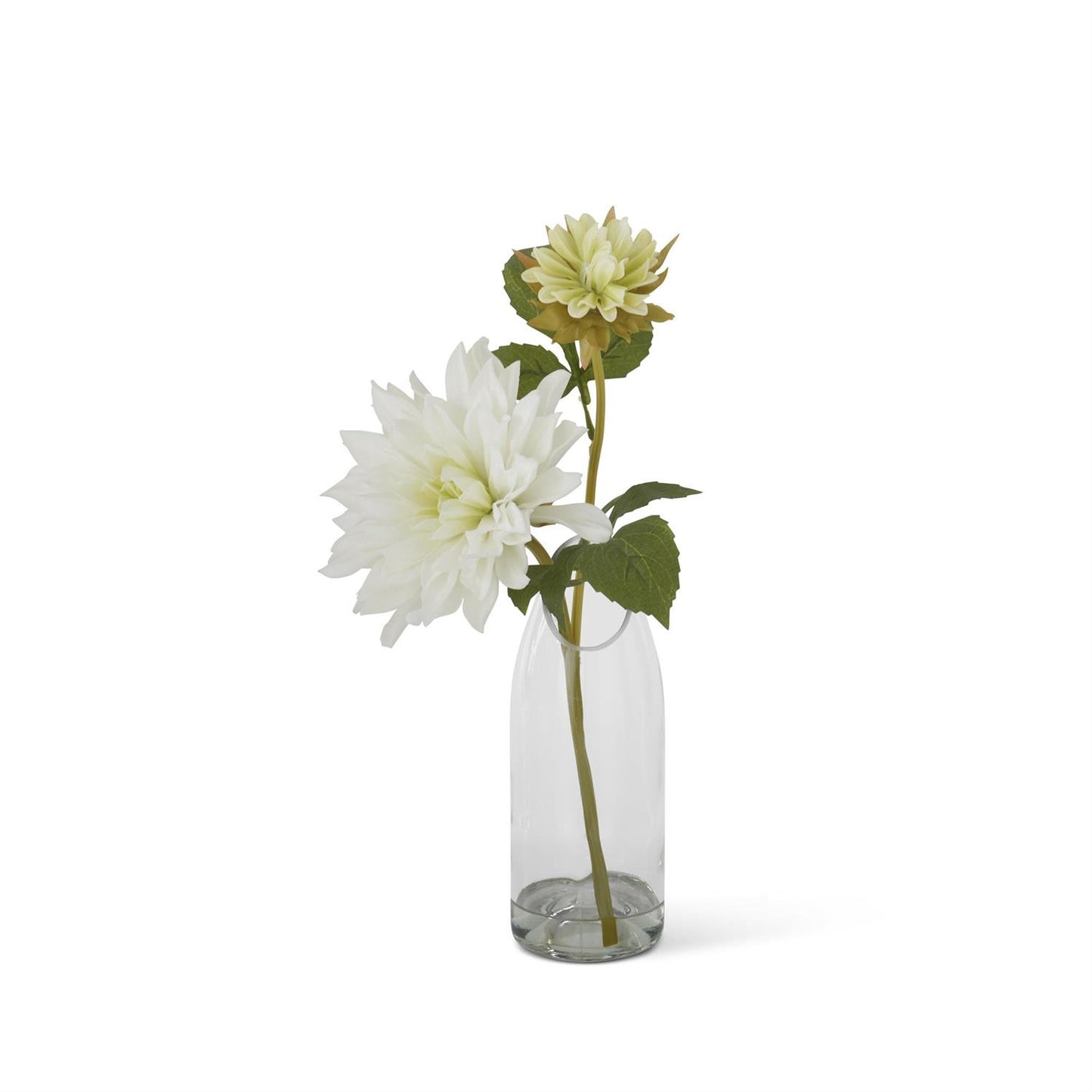 White Real Touch 2 Bloom Dahlia Glass Vase Premade W/Faux Water - 16"