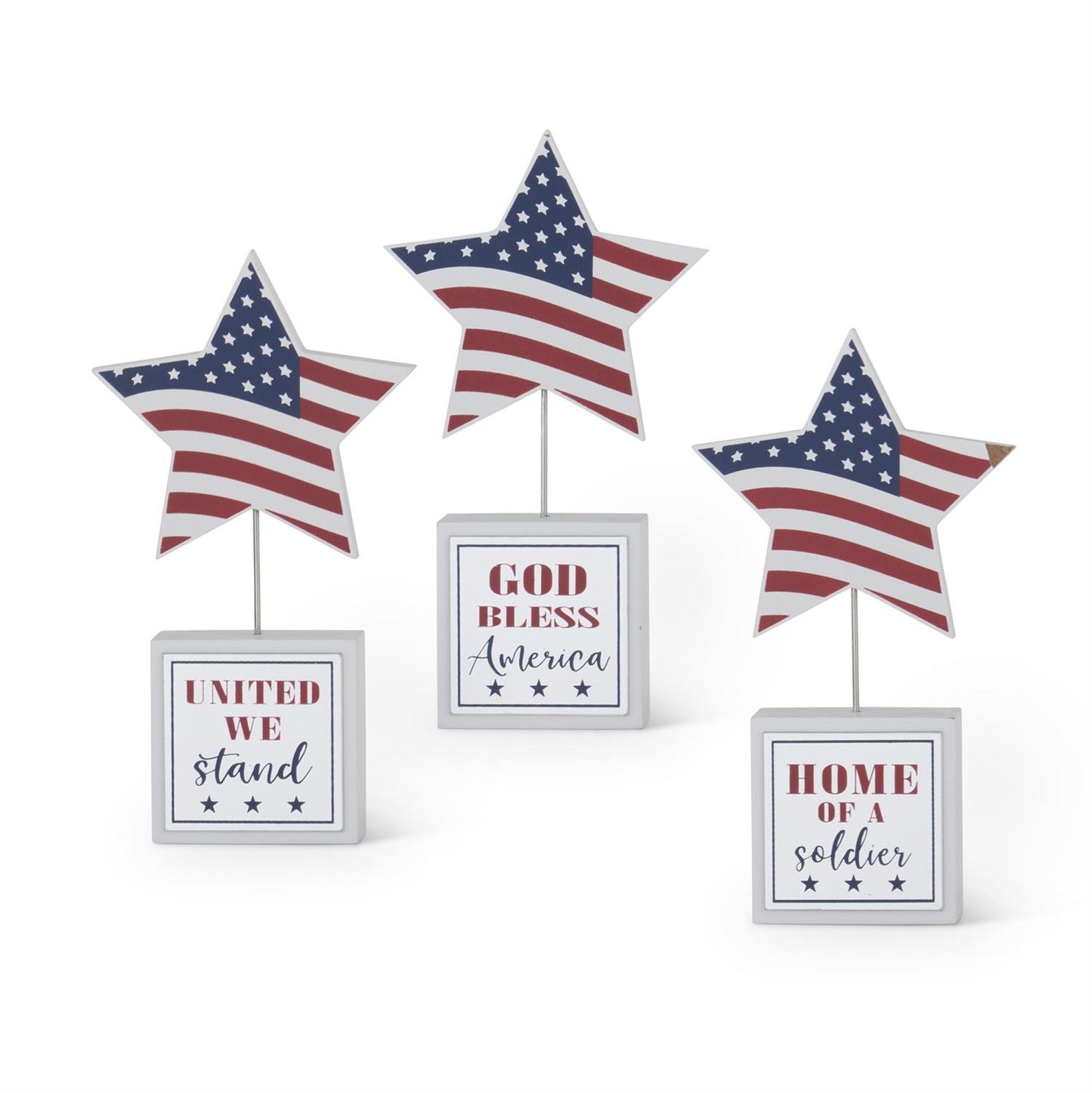 Americana Star Spindles On Message Blocks - Assorted, 6.75"