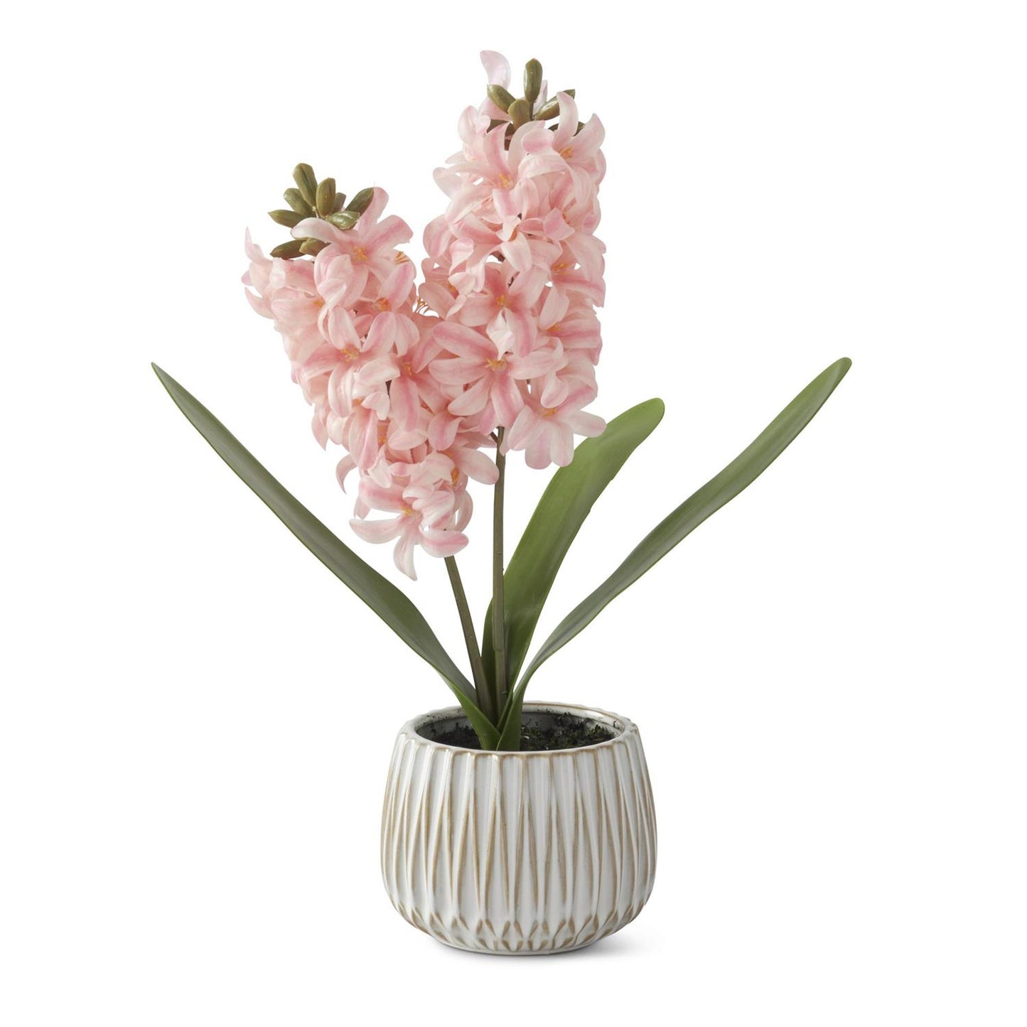 Real Touch Hyacinth in White Ceramic Pot w/Faux Dirt - Pink, 16"